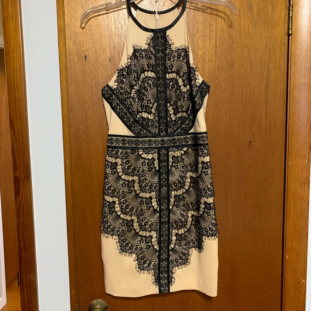 Bebe Cream and Black Lace Dress